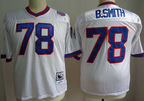 Men's Buffalo Bills #78 Bruce Smith White Throwback Jersey