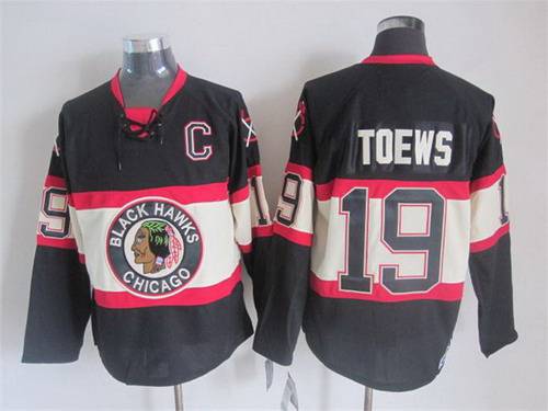 Men's Chicago Blackhawks #19 Jonathan Toews Black Third CCM Vintage Throwback Jersey