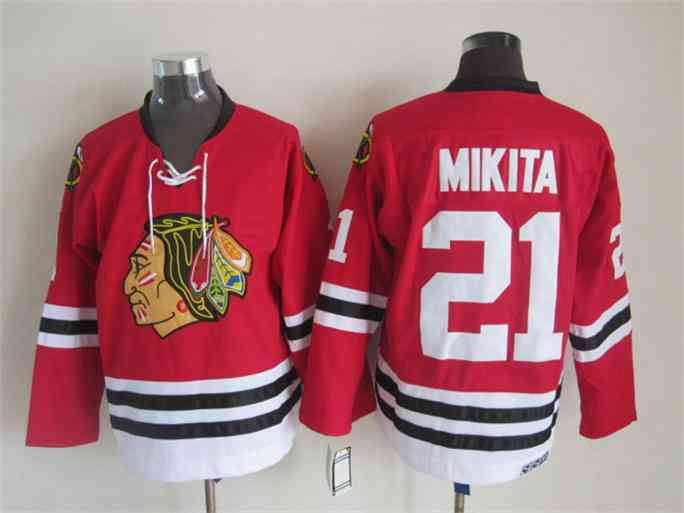 Men's Chicago Blackhawks #21 Stan Mikita 1957-58 Red CCM Vintage Throwback Jersey