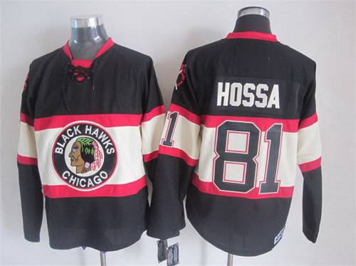 Men's Chicago Blackhawks #81 Marian Hossa Black Third CCM Vintage Throwback Jersey