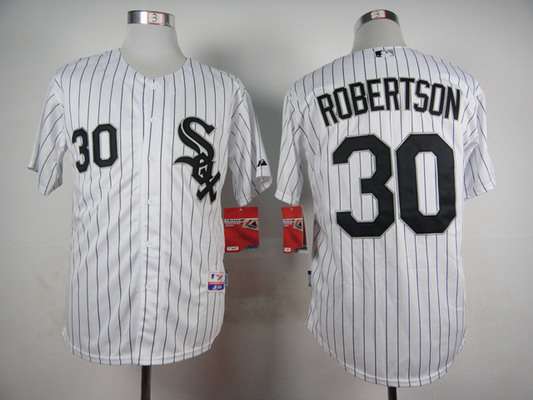 Men's Chicago White Sox #30 David Robertson White With Black Pinstripe Jersey