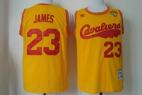 Men's Cleveland Cavaliers #23 LeBron James 2015 The Finals 2009 Yellow Hardwood Classics Soul Swingman Throwback Jersey