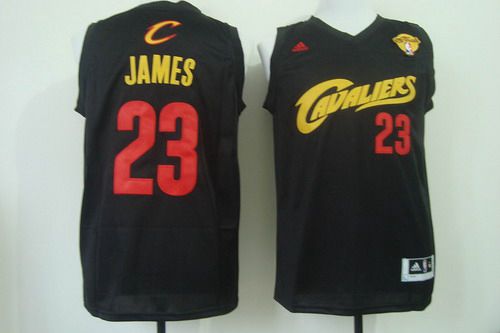 Men's Cleveland Cavaliers #23 LeBron James 2015 The Finals 2014 Black With Red Fashion Jersey