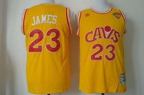 Men's Cleveland Cavaliers #23 LeBron James 2015 The Finals Cav Yellow Hardwood Classics Soul Swingman Throwback Jersey