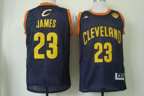 Men's Cleveland Cavaliers #23 LeBron James 2015 The Finals Navy Blue With Gold Swingman Jersey