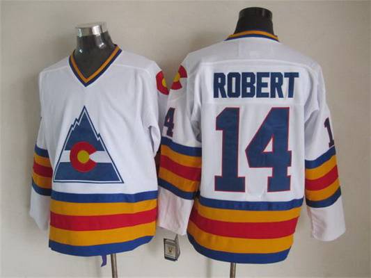 Men's Colorado Rockies #14 Joe Robert 1976-77 White CCM Vintage Throwback Jersey