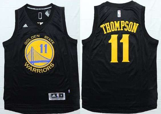 Men's Golden State Warriors #11 Klay Thompson Revolution 30 Swingman 2014 New Black With Gold Jersey