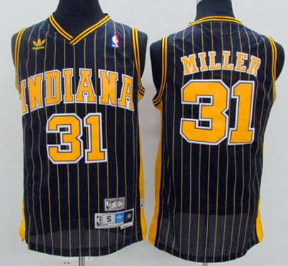 Men's Indiana Pacers #31 Reggie Miller Navy Blue Pinstirpe Hardwood Classics Soul Swingman Throwback Jersey