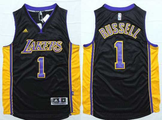 Men's Los Angeles Lakers #1 D'Angelo Russell Revolution 30 Swingman 2015 Draft New Black With Purple Jersey