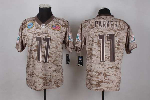 Men's Miami Dolphins #11 DeVante Parker USMC Camo Elite Jersey With Flag Patch