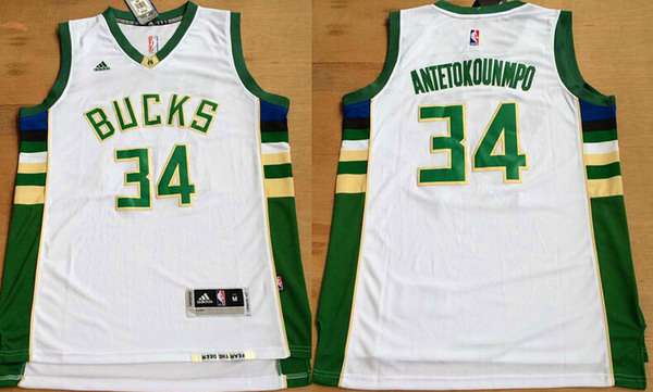 Men's Milwaukee Bucks #34 Giannis Antetokounmpo Revolution 30 Swingman 2015 New White Jersey