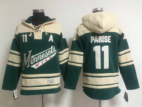 Men's Minnesota Wild #11 Zach Parise Old Time Hockey Green Hoodie