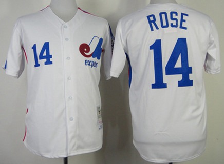 Men's Montreal Expos #14 Pete Rose 1982 White Throwback Jersey