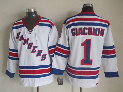 Men's New York Rangers #1 Eddie Giacomin White CCM Vintage Throwback Jersey