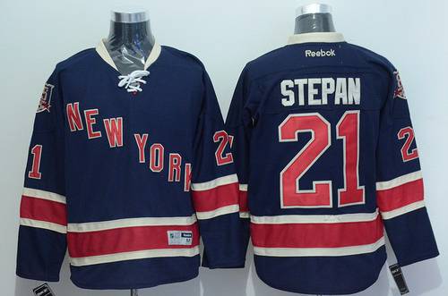 Men's New York Rangers #21 Derek Stepan Navy Blue Third 85TH Jersey