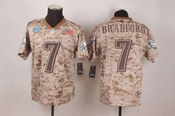 Men's Philadelphia Eagles #7 Sam Bradford USMC Camo Elite Jersey With Flag Patch