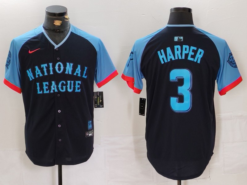 Men's National League #3 Bryce Harper Navy 2024 All-Star Limited Stitched Baseball Jersey