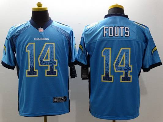 Men's San Diego Chargers #14 Dan Fouts Nike Drift Fashion Blue Elite Jersey