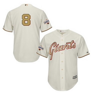 Men's San Francisco Giants #8 Hunter Pence 2015 Cream World Series Gold Program Jersey