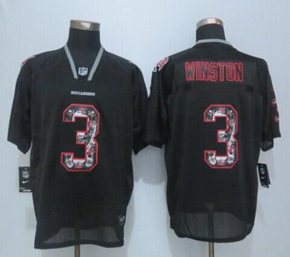 Men's Tampa Bay Buccaneers #3 Jameis Winston Nike Lights Out Black Ornamented Elite Jersey