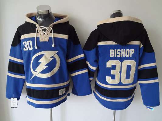 Men's Tampa Bay Lightning #30 Ben Bishop Old Time Hockey Blue Hoodie