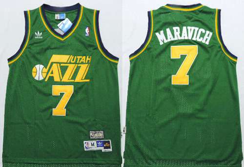 Men's Utah Jazz #7 Pete Maravich Green Hardwood Classics Soul Swingman Throwback Jersey