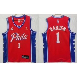 Men Philadelphia 76ers #1 James Harden statement edition Red Stitched jersey