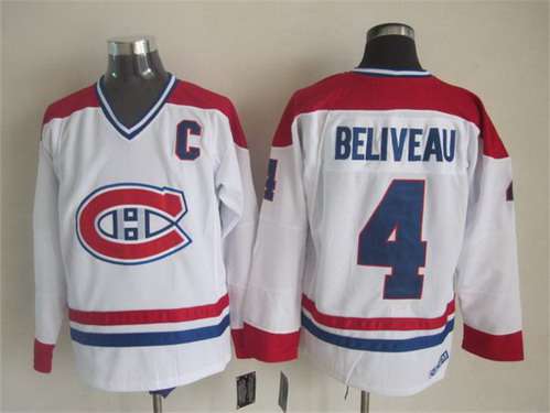 Montreal Canadiens #4 Jean Beliveau White CCM Vintage Throwback Jersey