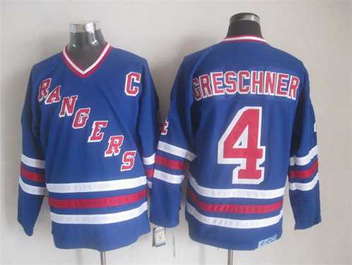 New York Rangers #4 Ron Greschner Light Blue CCM Vintage Throwback Jersey