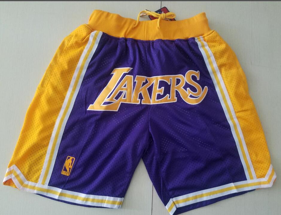 Men's Los Angeles Lakers Purple Yellow With Lakers Nike Swingman Printed NBA Shorts