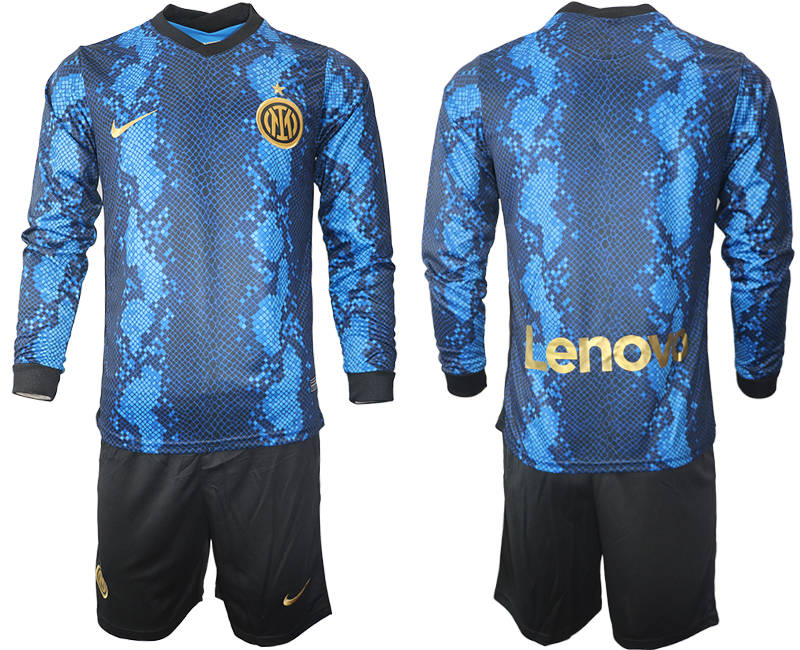 Men 2021-2022 Club Inter Milan home blue blank Nike Soccer long sleeve Jersey