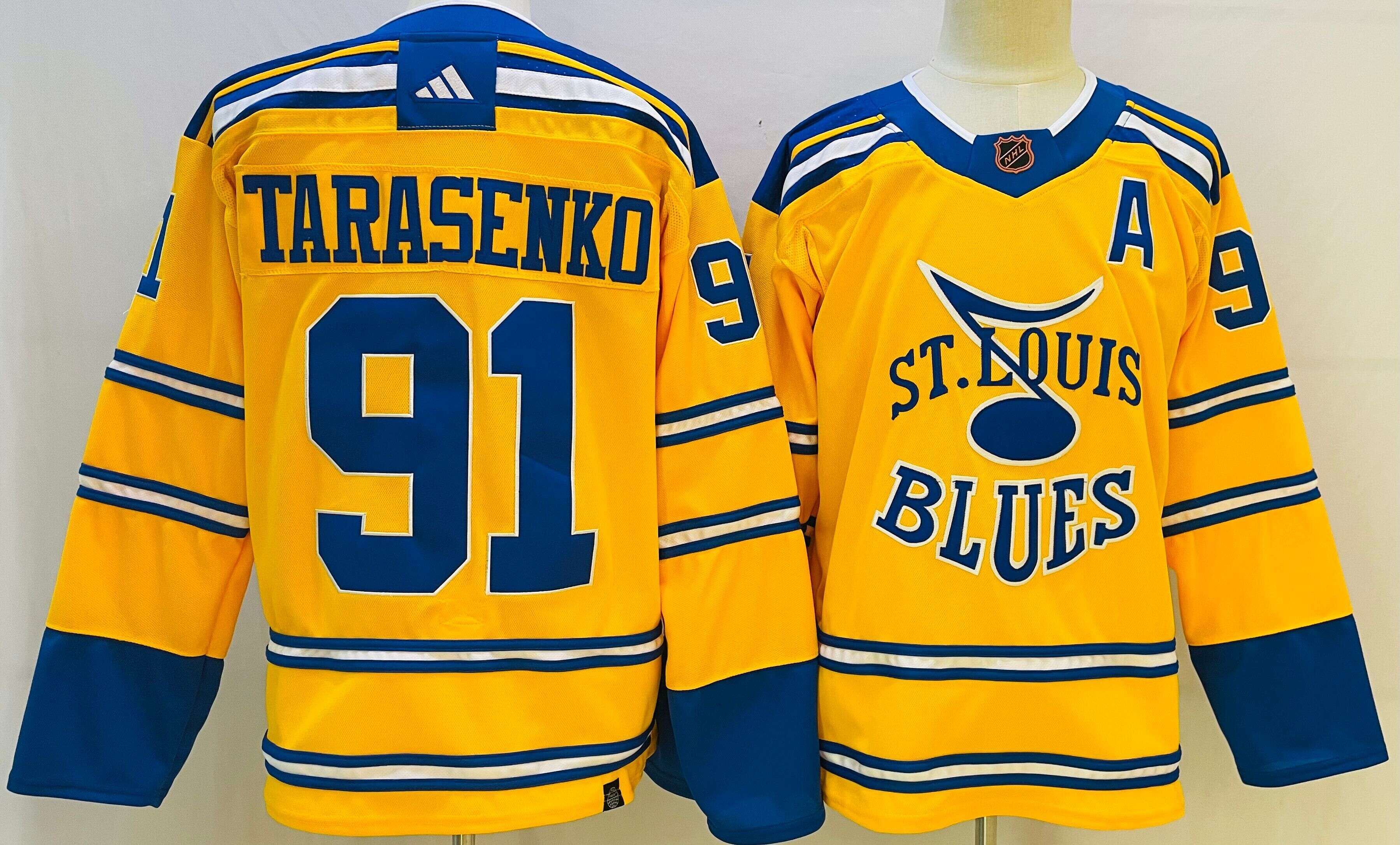 Men's St. Louis Blues #91 Vladimir Tarasenko Yellow 2022-23 Reverse Retro Stitched Jersey