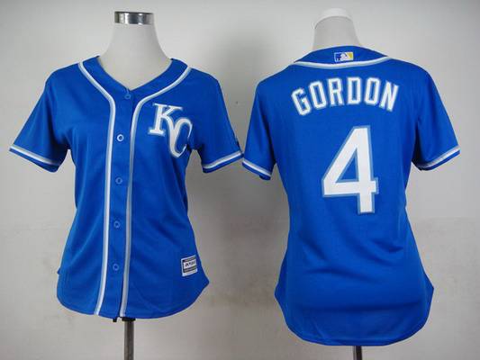 Women's Kansas City Royals #4 Alex Gordon 2014 Blue Jersey