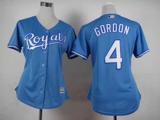 Women's Kansas City Royals #4 Alex Gordon Light Blue Jersey