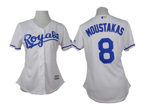 Women's Kansas City Royals #8 Mike Moustakas White Jersey