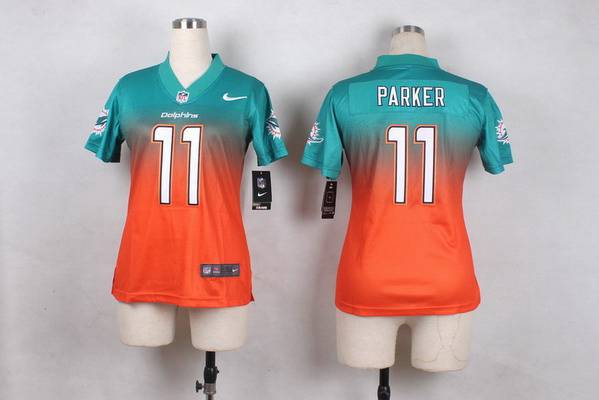 Women's Miami Dolphins #11 DeVante Parker GreenOrange Fadeaway Jersey 