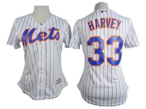 Women's New York Mets #33 Matt Harvey White With Blue Pinstripe Jersey