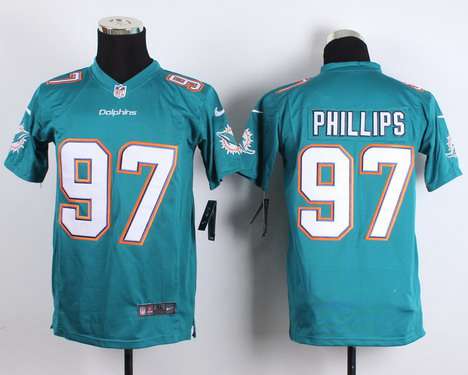 Youth Miami Dolphins #97 Jordan Phillips Nike Aqua Green Game Jersey